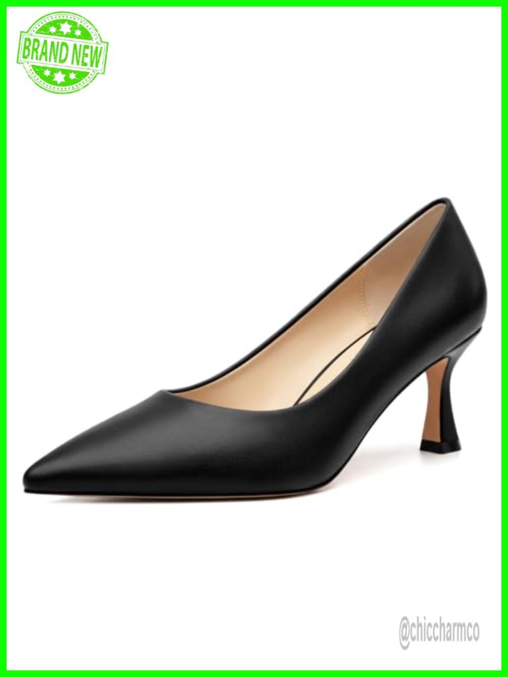 Women's Faux Leather Pointed Toe Kitten Heel Slip-On Pumps Dress Shoes